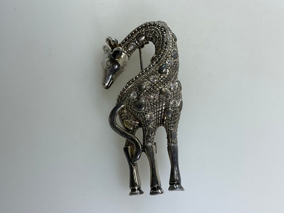 Vintage Pin Brooch Silver Toned Round Giraffe Wit… - image 1