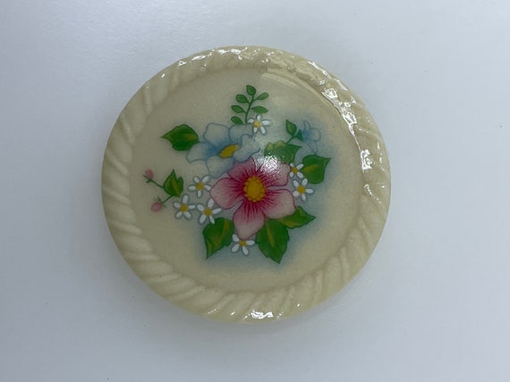 Vintage Avon Pin Brooch Cream Round Ceramic With … - image 1