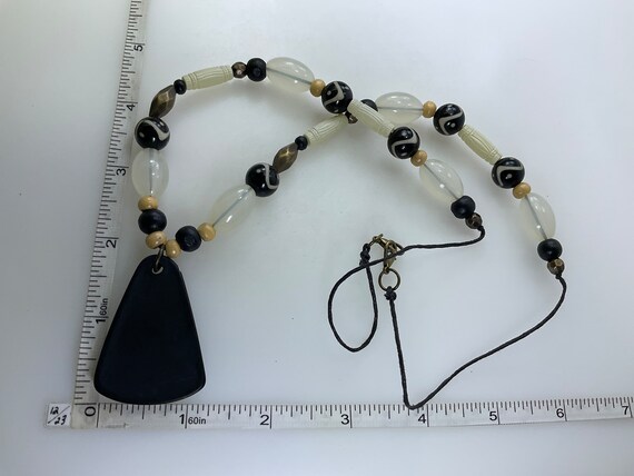 Vintage 26” Necklace With Black White Milky Brass… - image 2