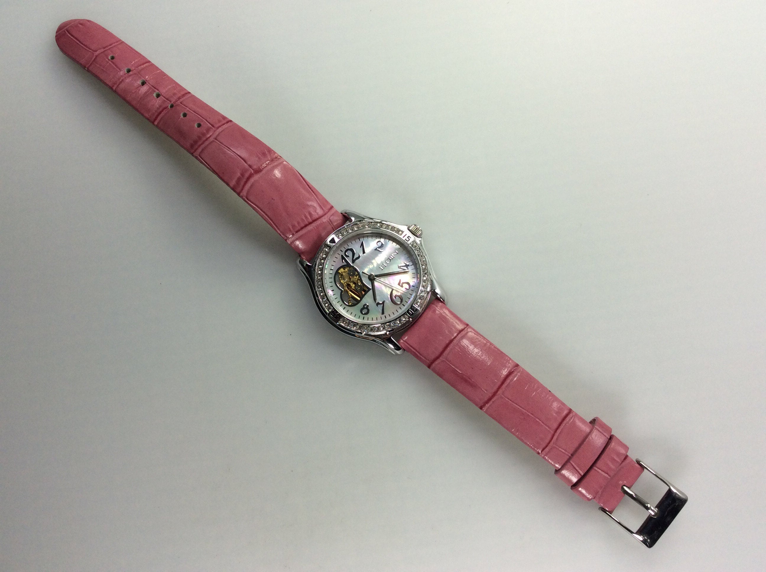 Vintage Elgin Wrist Watch Mother of Pearl With Open Heart Design
