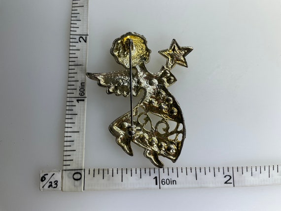 Vintage Pin Brooch Silver Toned Angel With Star W… - image 2