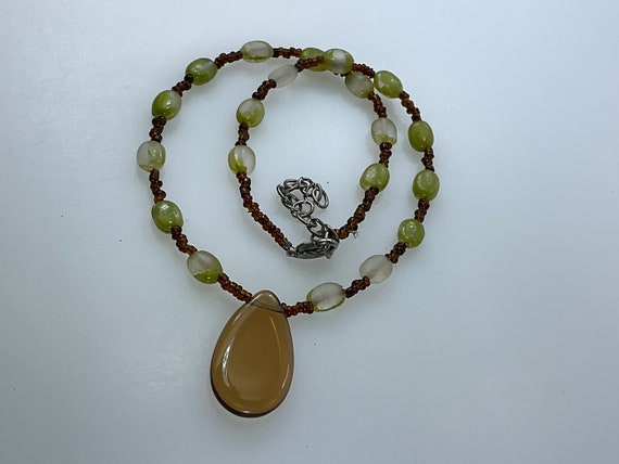 Vintage 15”-16” Necklace With Brown Green Frosted… - image 1