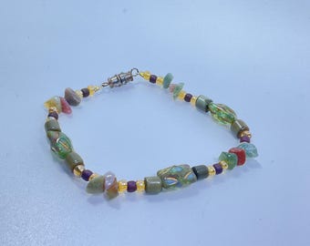 Vintage 7” Silver Toned Bracelet With Beads Used