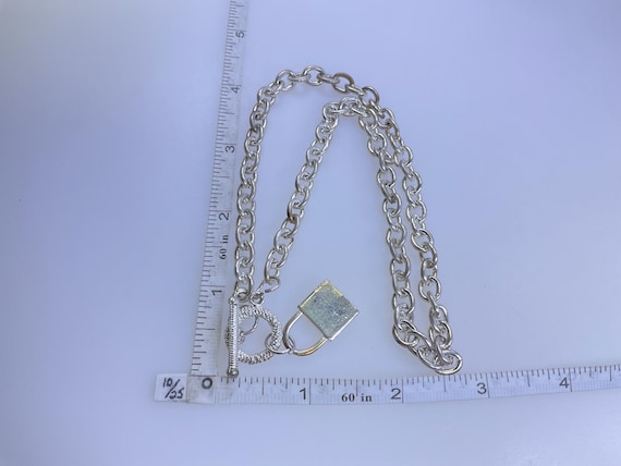Vintage 17” Necklace Silver Toned Chain With Faux Padlock and
