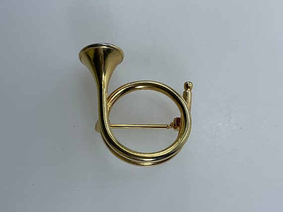 Vintage Pin Brooch Gold Toned French Horn Used - image 1