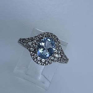 Vintage Ring Size 7.25 Sterling Silver 925 Oval With Blue And Clear Stones Used
