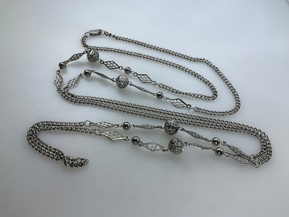 Vintage 54” Necklace Silver Toned Chain With Diam… - image 1
