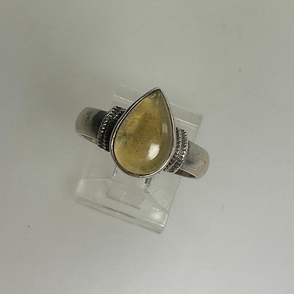 Vintage Ring Size 9 Sterling Silver 925 Teardrop With Citrine Needs Cleaned Used