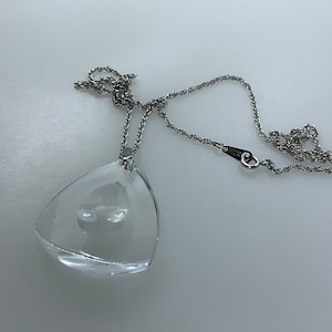 Vintage Gorman 18” Necklace Sterling Silver 925 Chain With Triangular Clear Glass Used