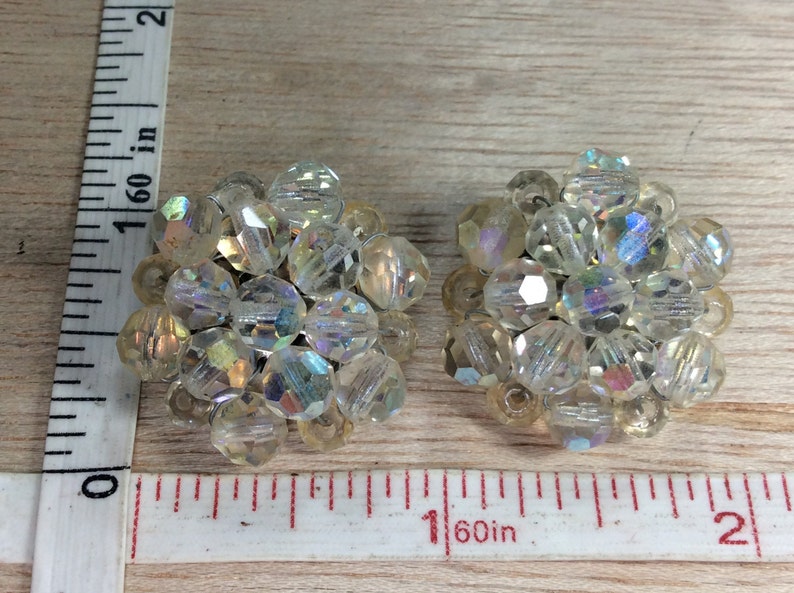 Vintage Silver Toned Aurora Borealis Beaded Clip On Earrings Used Lot AF
