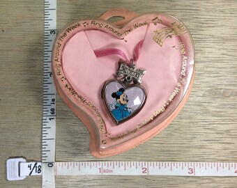 Vintage Disney Necklace Locket Minnie Mouse Pink Ribbon Unused
