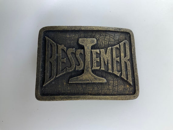Vintage Belt Buckle Brass Rectangle Bessemer Rail… - image 1