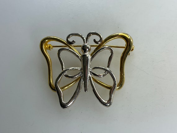 Vintage Pin Brooch Silver Gold Toned Butterfly Us… - image 1