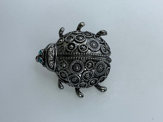 Vintage Pin Brooch Silver Toned Textured Lady Bug… - image 1