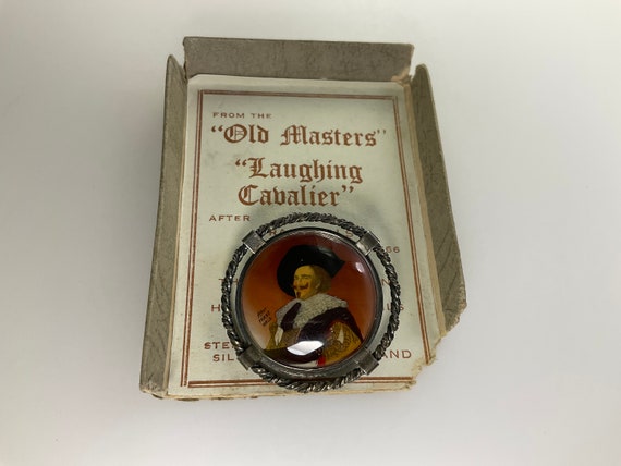 Vintage Pin Brooch Sterling Silver 925 Old Masters Laughing Cavalier Reproduction Hand Painted Used