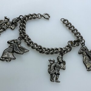 Vintage 7” Bracelet Silver Toned Chain With Angels And Devils Shows Wear Used