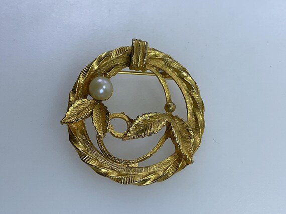 Broche Vintage - Plaqué Or Avec Imitation Perle De Culture - GL - Bon état