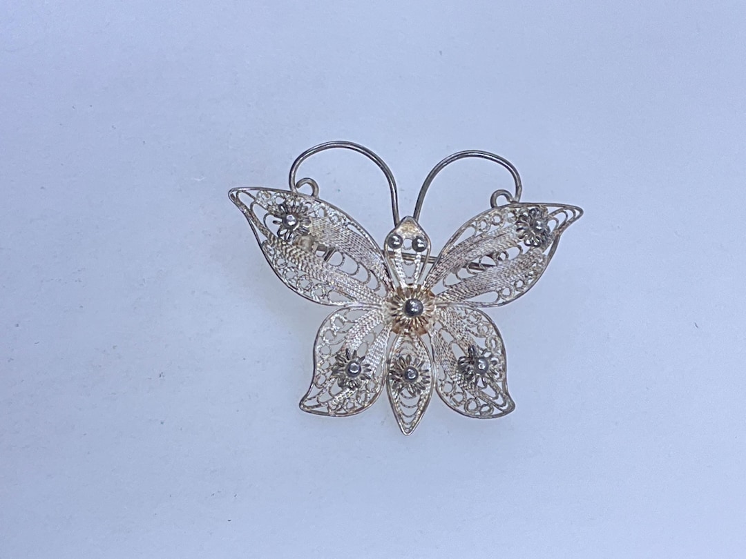 Vintage Pin Brooch Sterling Silver 925 Filigree Butterfly Needs Cleaned ...
