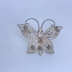 Vintage Pin Brooch Sterling Silver 925 Filigree Butterfly Needs Cleaned Used