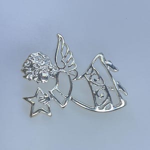 Vintage Pin Brooch Silver Toned Angel With Star Used
