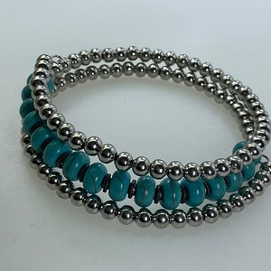 Vintage 7.5” Bracelet Wired With Silver Toned And Faux Turquoise Beads Used