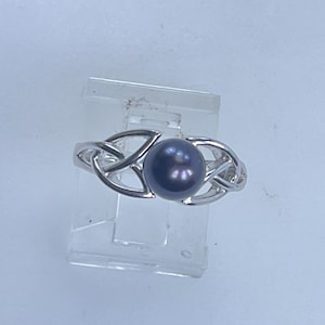 Vintage Ring Size 5 Sterling Silver 925 Celtic Knots With Gray Pearl Used