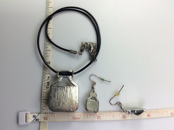 Vintage 16"-18" Necklace Dangle Earrings Set Silv… - image 2