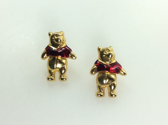 Vintage Disney Stud Earrings Gold Toned Winnie Th… - image 1