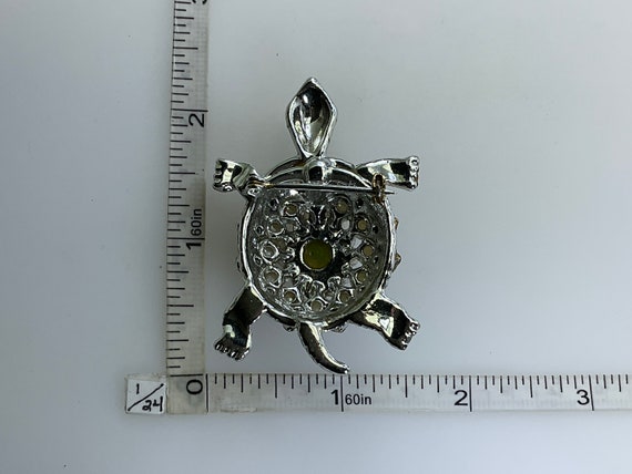 Vintage Pin Brooch Silver Toned Turtle With AB Gr… - image 2