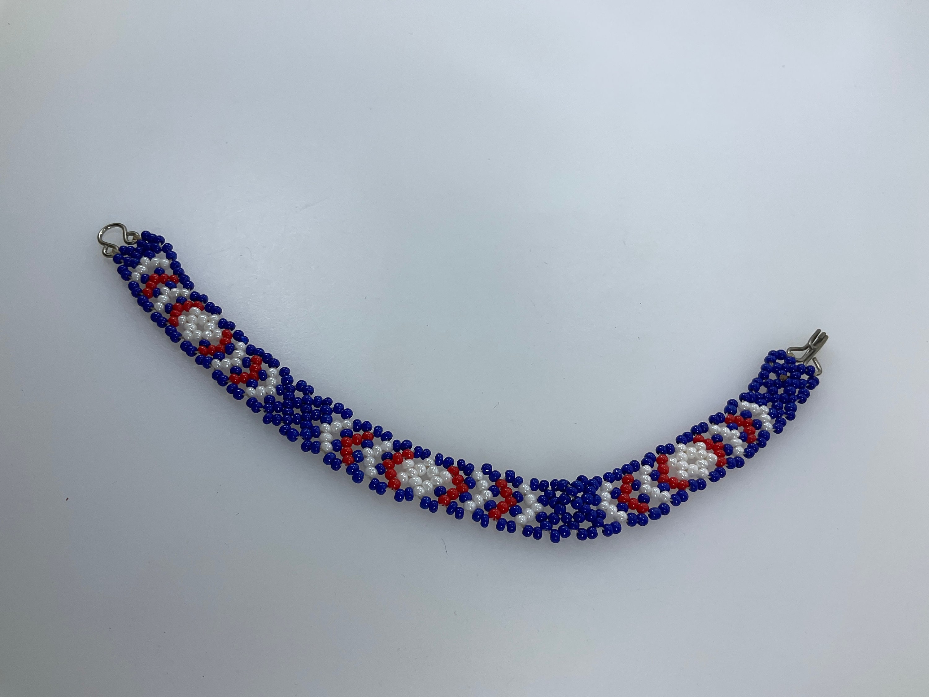 Vintage 7” Bracelet Red White And Blue Seed Beads Used