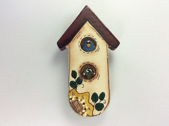 Vintage Kyle Pin Brooch Birdhouse Design Wooden W… - image 1