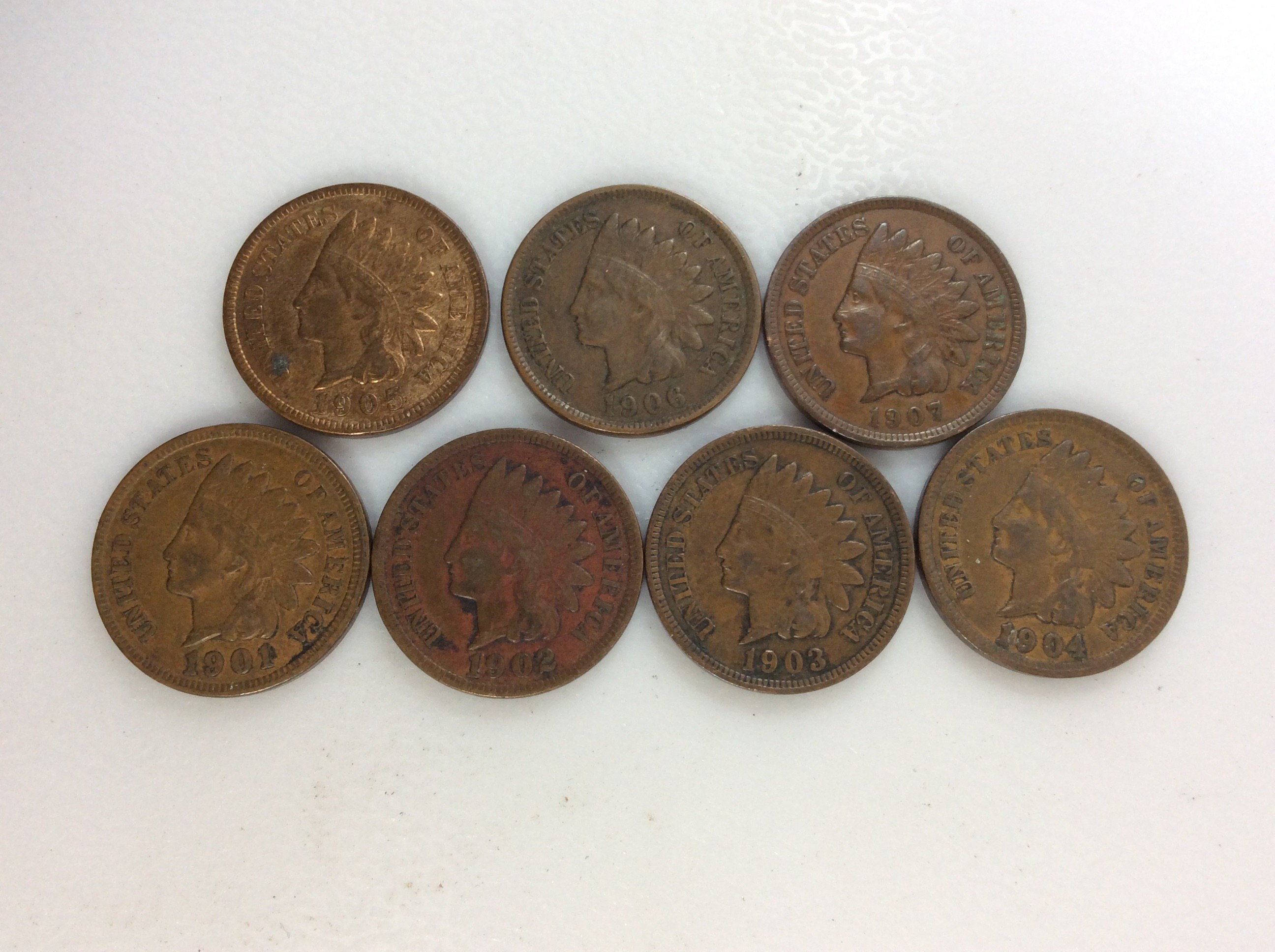 1901-1907 Indian Head Full Liberty One Cent Coins Money Used