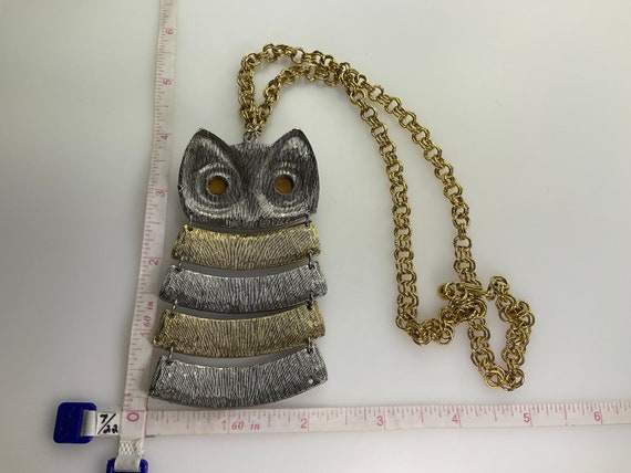 Vintage 21” Necklace Silver Gold Toned Owl Design… - image 2