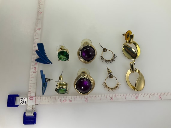 Lot 5 Paires Boucles D'oreilles Vintage Résine - Couleurs Vives (vert, Blanc, Violet, Bleu, Rose) - Métal Doré