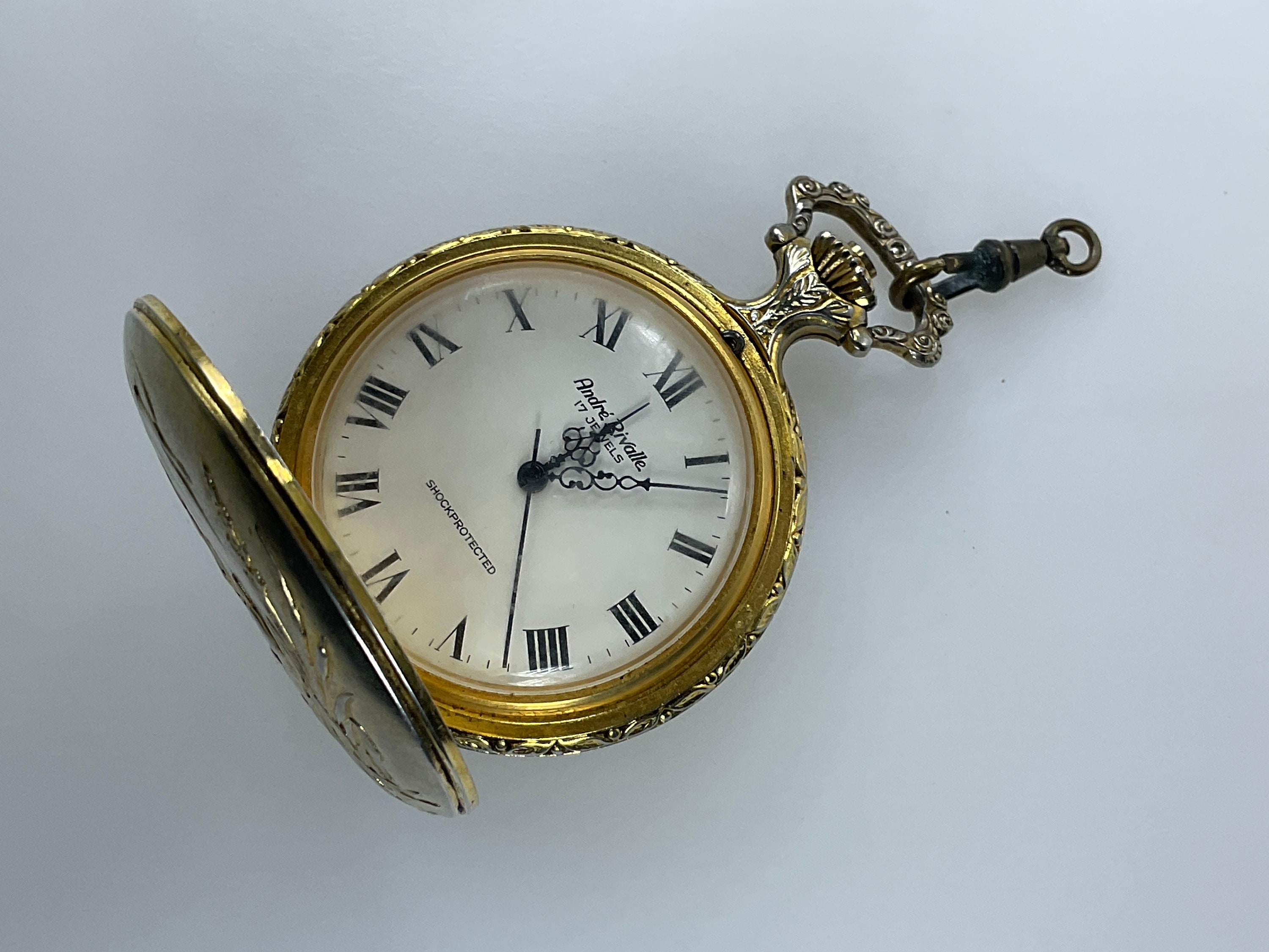 Vintage Andre Rivalle Pocket Watch 17 Jewels Duck and Dog Scene