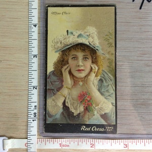 Vintage Old Advertising Card Red Cross Long Cut Tobacco P Lorillard Co Miss Clair Used