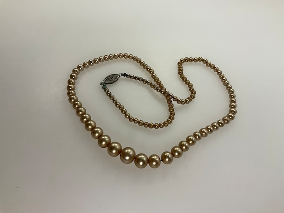 Vintage 17” Necklace With Graduated Champagne Fau… - image 1