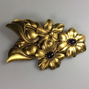 Vintage Tula Booth Pin Brooch Gold Toned Flowers Design With Garnet And Amethyst Used