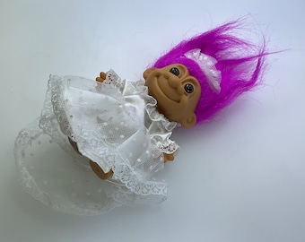 Vintage Russ Troll Doll Figurine 1980s Bride White Pink Used