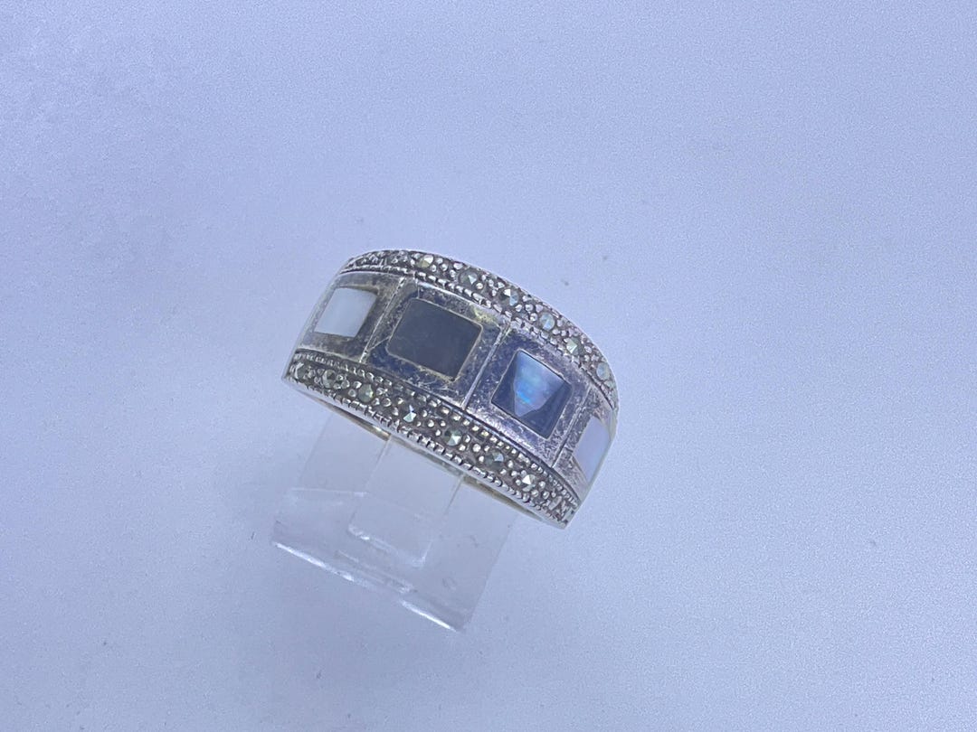 Bold Rectangle Shell Rings Vintage Ring Size 9 Sterling Silver 925 Rectangle Shells With ...