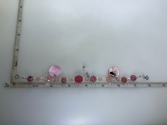 Vintage 8” Bracelet Shell And Glass Beads Pink Wh… - image 2