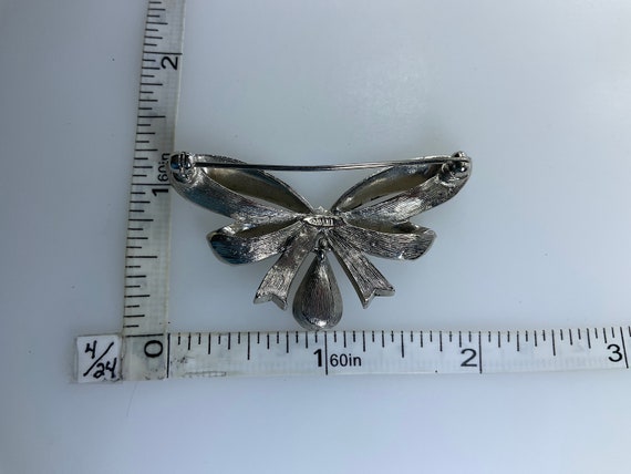 Vintage Avon Pin Brooch Silver Toned Bow With Tea… - image 2