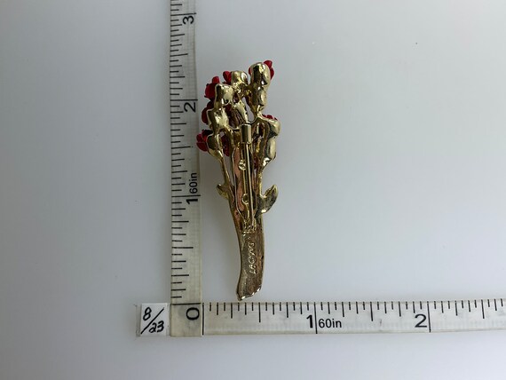 Vintage DM 97 Pin Brooch Gold Toned Dozen Red Ros… - image 2