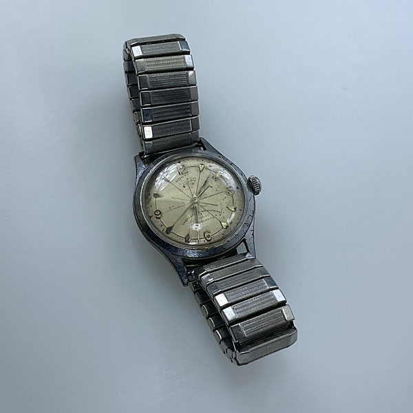 Vintage Resevoil Co Mans Watch Silver Toned 21j Working Condition No Back Needs Work As Is Used