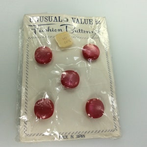 Vintage Fashion Buttons Squarish Pink In Pack Of Five Old Stock