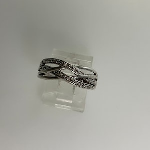 Vintage Ring Size 7 Sterling Silver 925 Weave Design With Clear stones Used