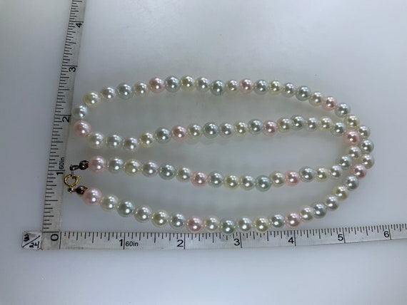 Vintage 23” Necklace Gold Toned With Pink White G… - image 2