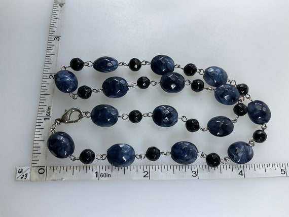 Vintage 18” Necklace Silver Toned With Blue Marbl… - image 2