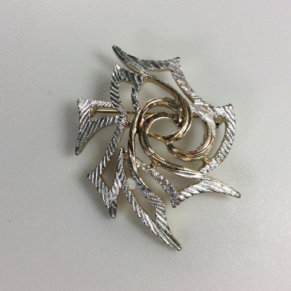Vintage Sarah Coventry Pin Brooch Silver Gold Toned Abstract Design Used