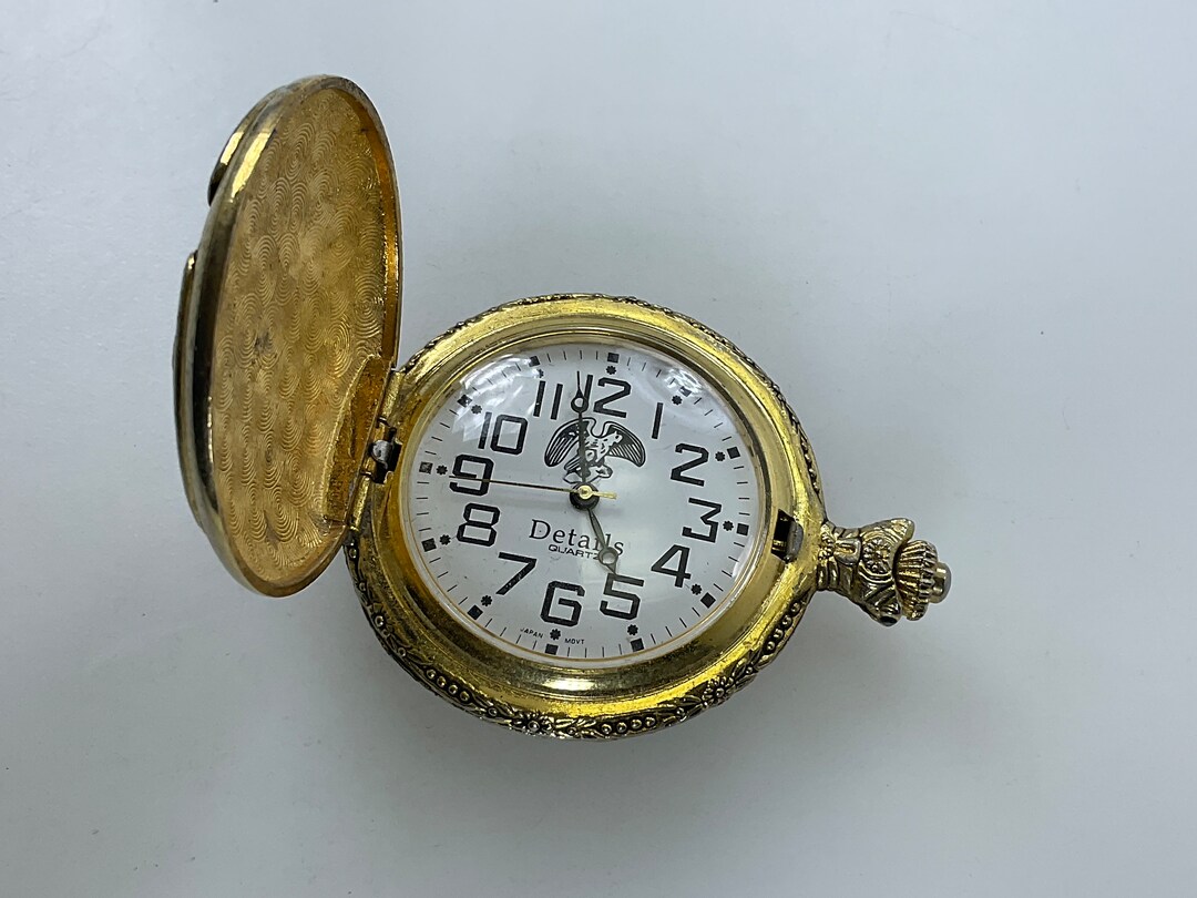 Vintage Details Pocket Watch Gold Toned With Eagle Design Not Etsy